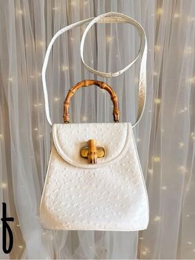 VTG Frenchy Of California White Bamboo-Handle Cross Body Bag